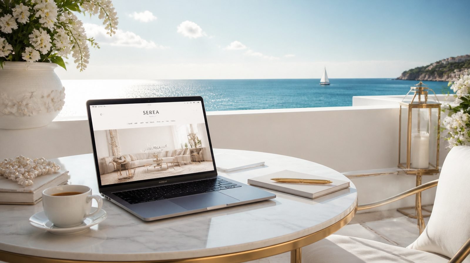 Bright workspace by the sea