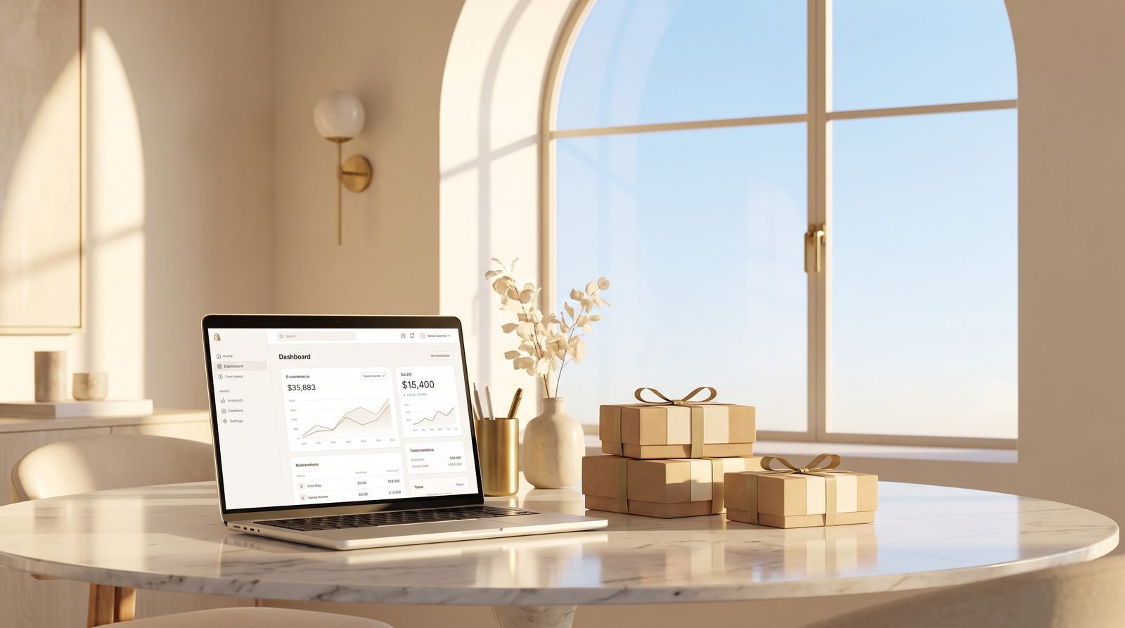 E-commerce desk with dashboard
